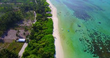 清晰的翡翠<strong>水周</strong>围白色沙子海滩棕榈树接壤岛的作物农场土地海岸线巴厘岛印尼